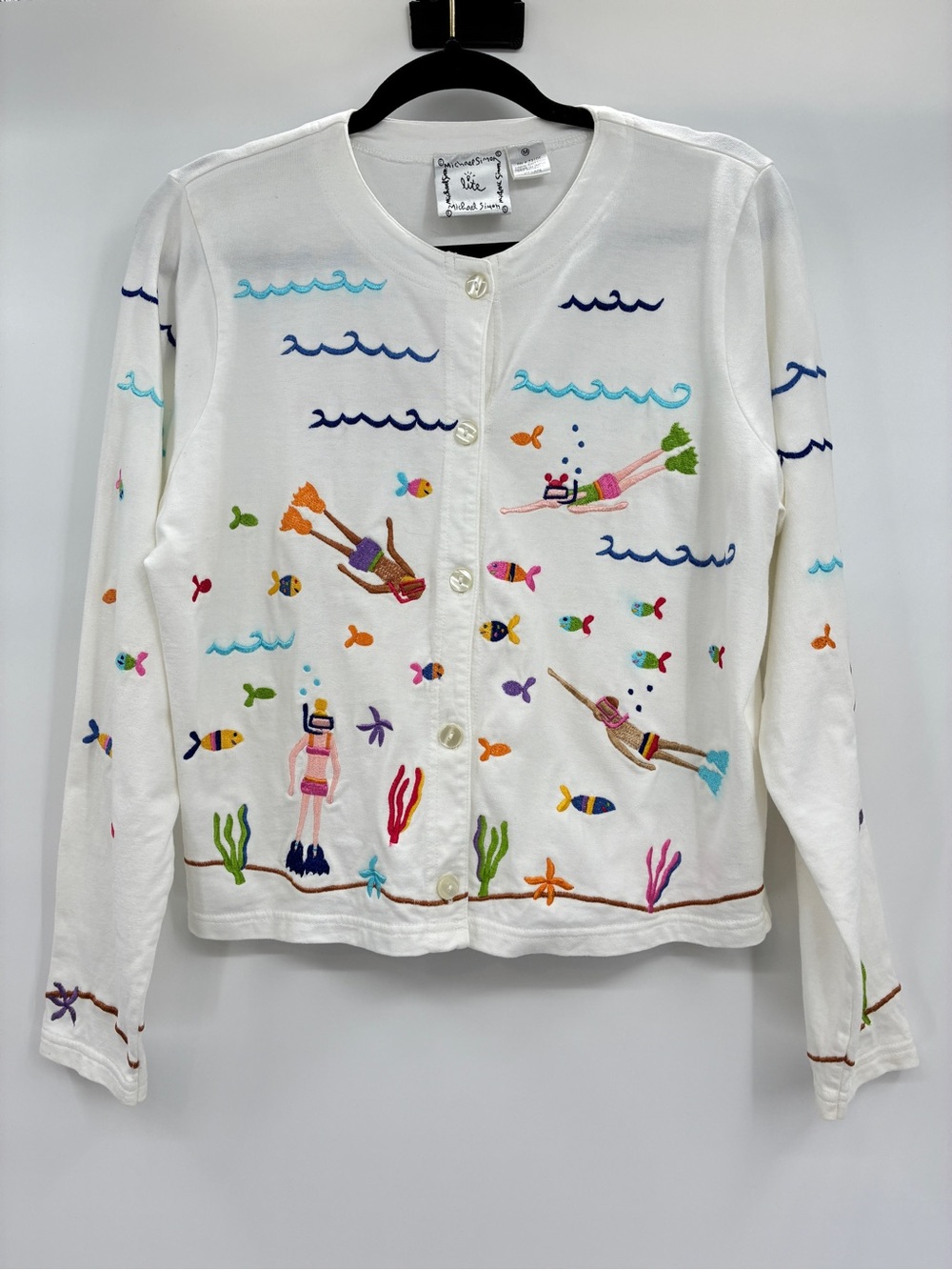Michael Simon Lite Button Up Sweater Top Cardigan Snorkel Swim Ocean Medium